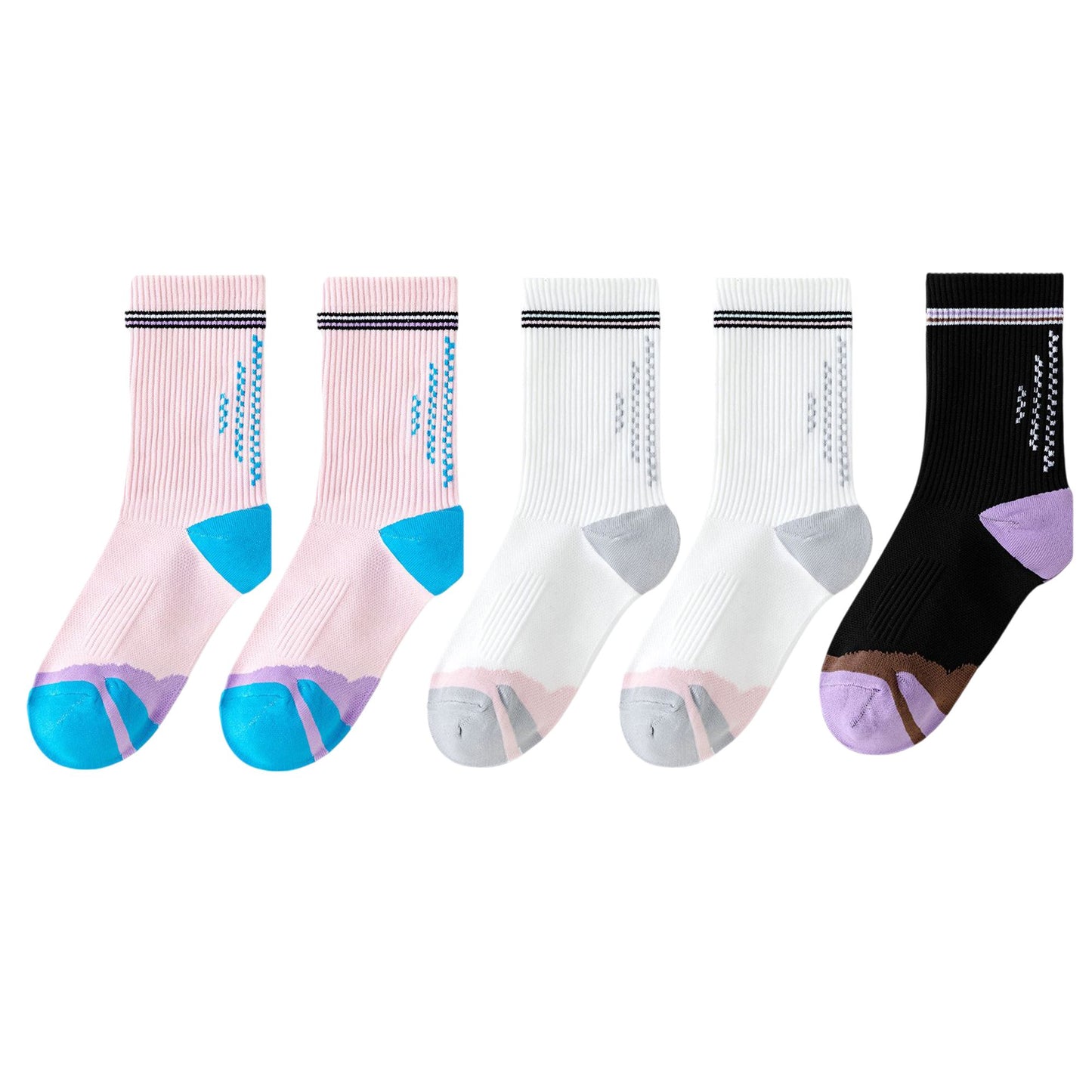 5 Pairs Mid-Crew Sport Socks Cushioned Arch Support Breathable Athletic Fit with Elastic Cuff