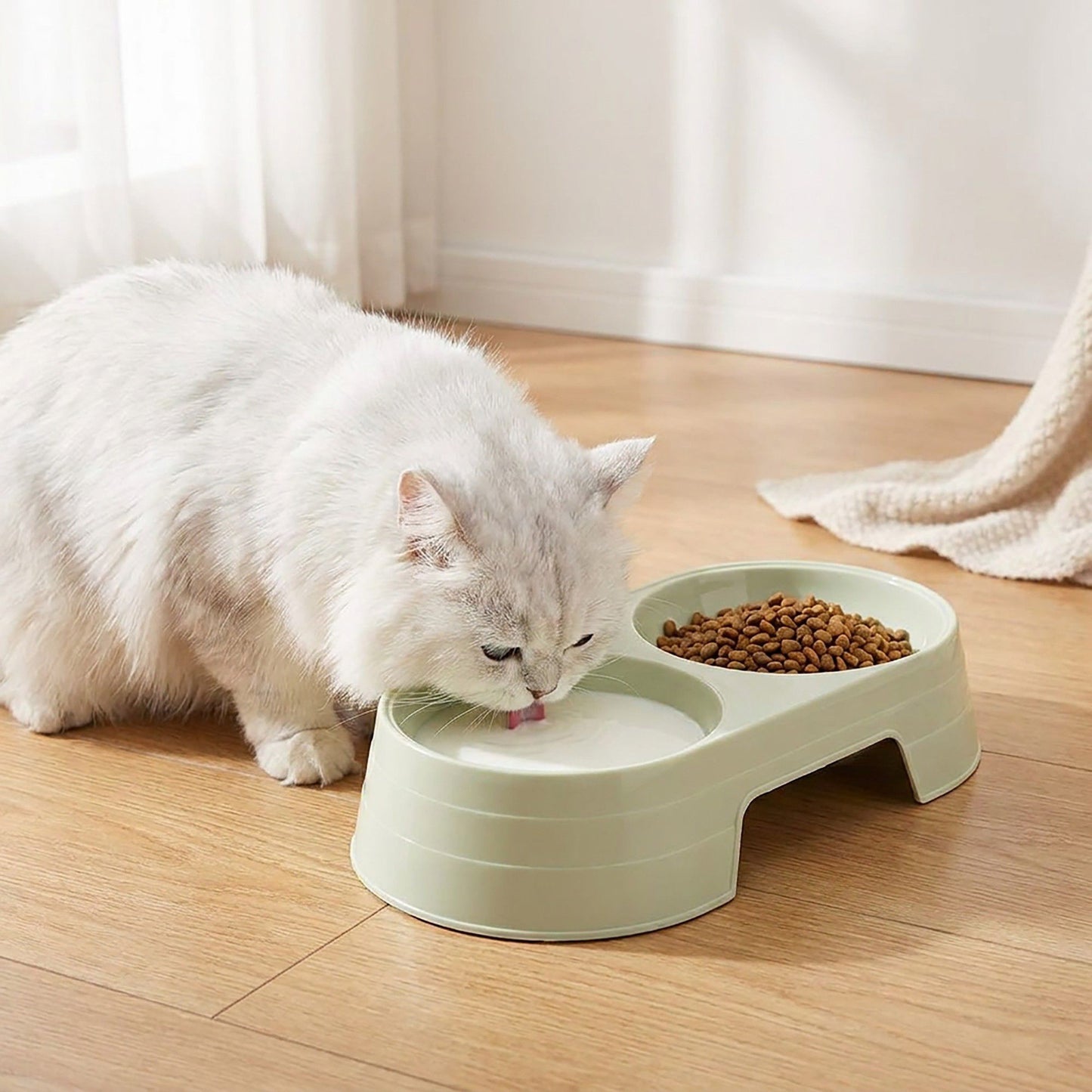 Plastic Double Pet Bowl with Raised Base for Food and Water