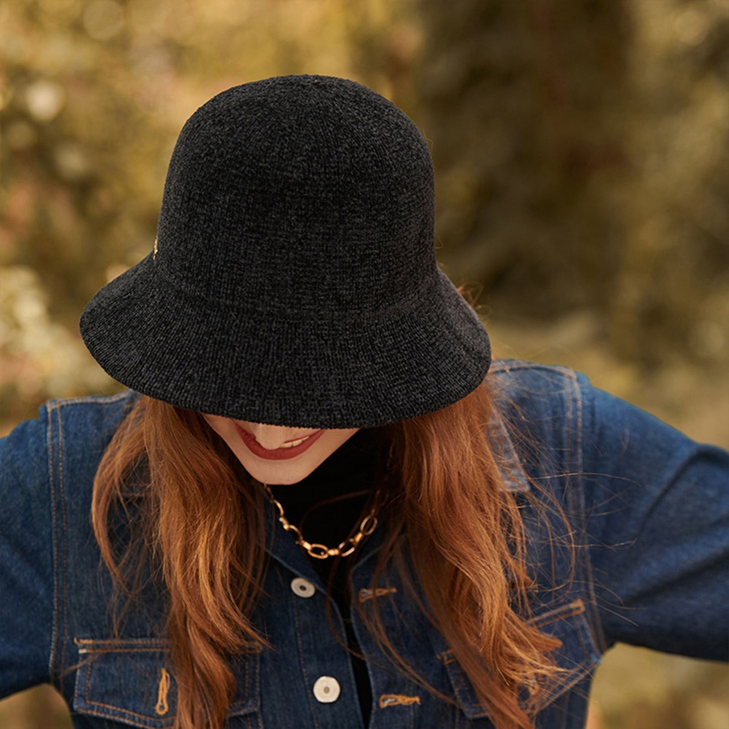 Womens Soft Knit Bucket Hat with Structured Brim