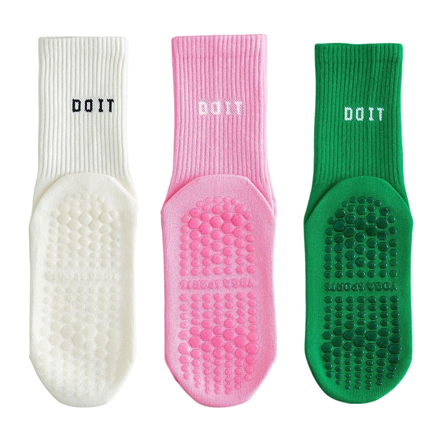 3 Pair Combo Sale Anti Slip Crew Socks with Grip Soles and Ribbed Cuffs in Multiple Color Options