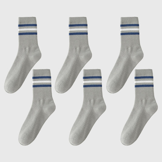 6pk Men's Crew Socks with Striped Cuffs