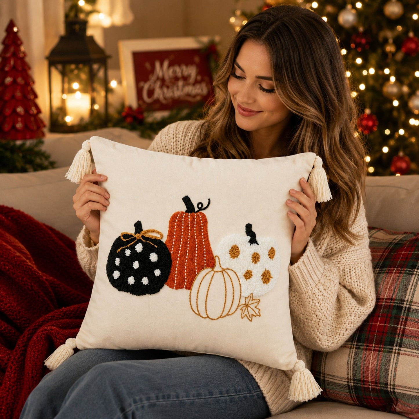 Autumn Tassel Throw Pillow Cover Square Decorative Cushion Cover