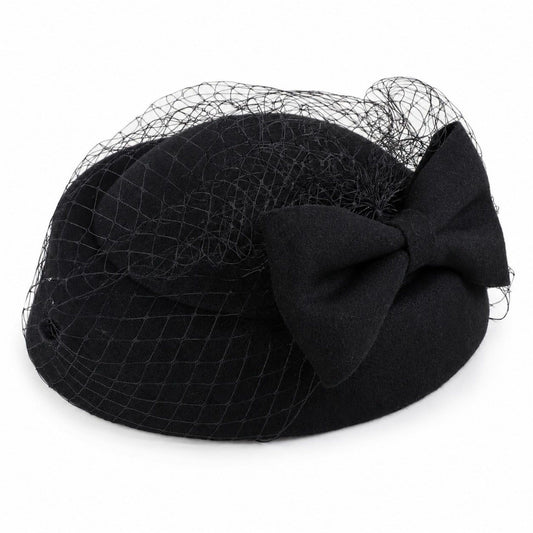 Bow Pillbox Fascinator Hat with Birdcage Veil