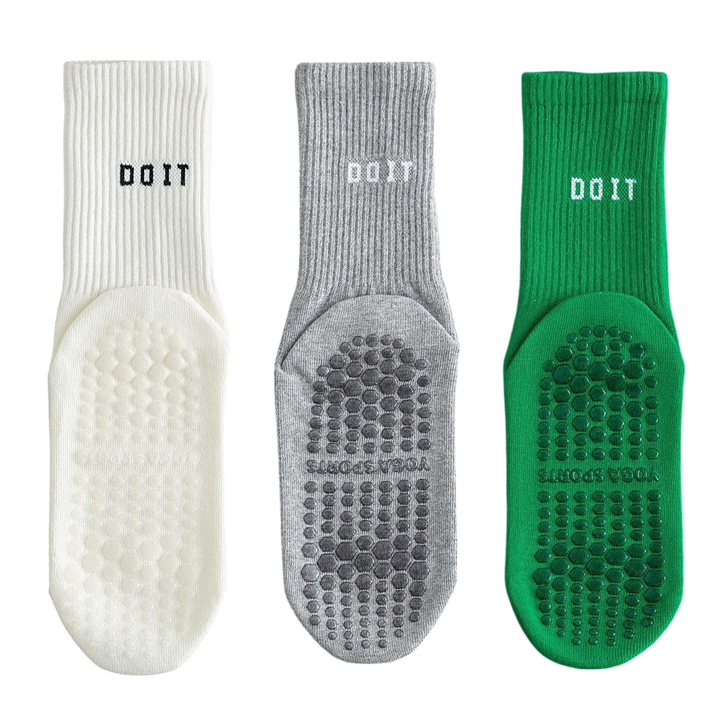 3 Pair Combo Sale Anti Slip Crew Socks with Grip Soles and Ribbed Cuffs in Multiple Color Options