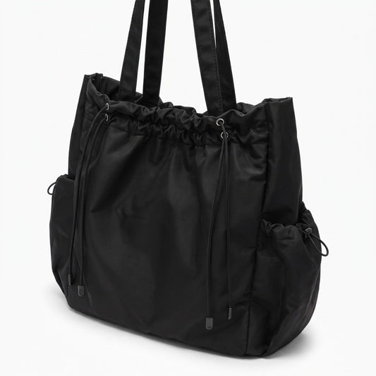 Drawstring Tote Bag with Long Shoulder Straps and Adjustable Side Pockets 12.5x13x5.5in