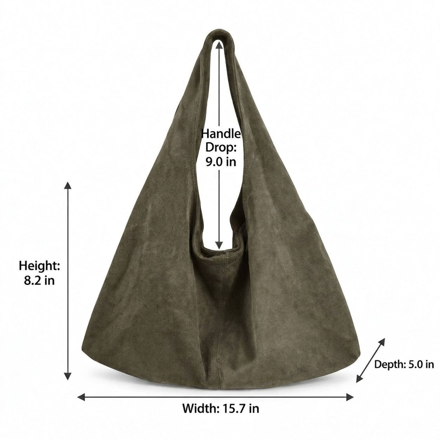 Large Faux Suede Hobo Shoulder Bag with Magnetic Closure and Interior Zip Pocket