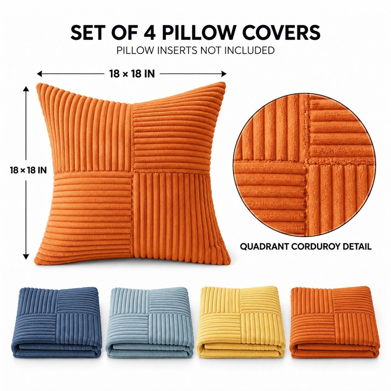 4 Pack Patchwork Corduroy Throw Pillow Covers 18 x 18 Inch for Sofa and Bed