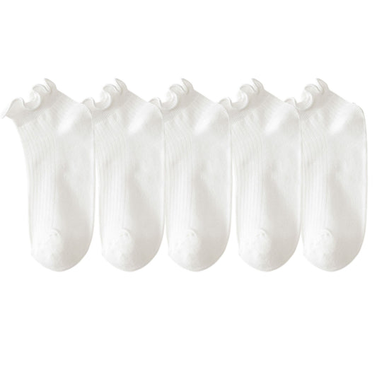 5-Pack Ribbed Ankle Socks with Ruffle Lettuce Trim Soft Stretch Cotton Cute Everyday Style