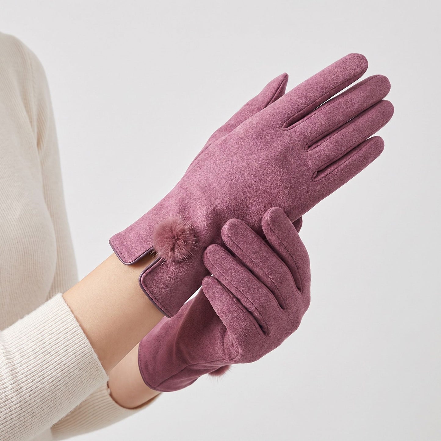 Pom Pom Detail Full Finger Gloves with Soft Textured Finish
