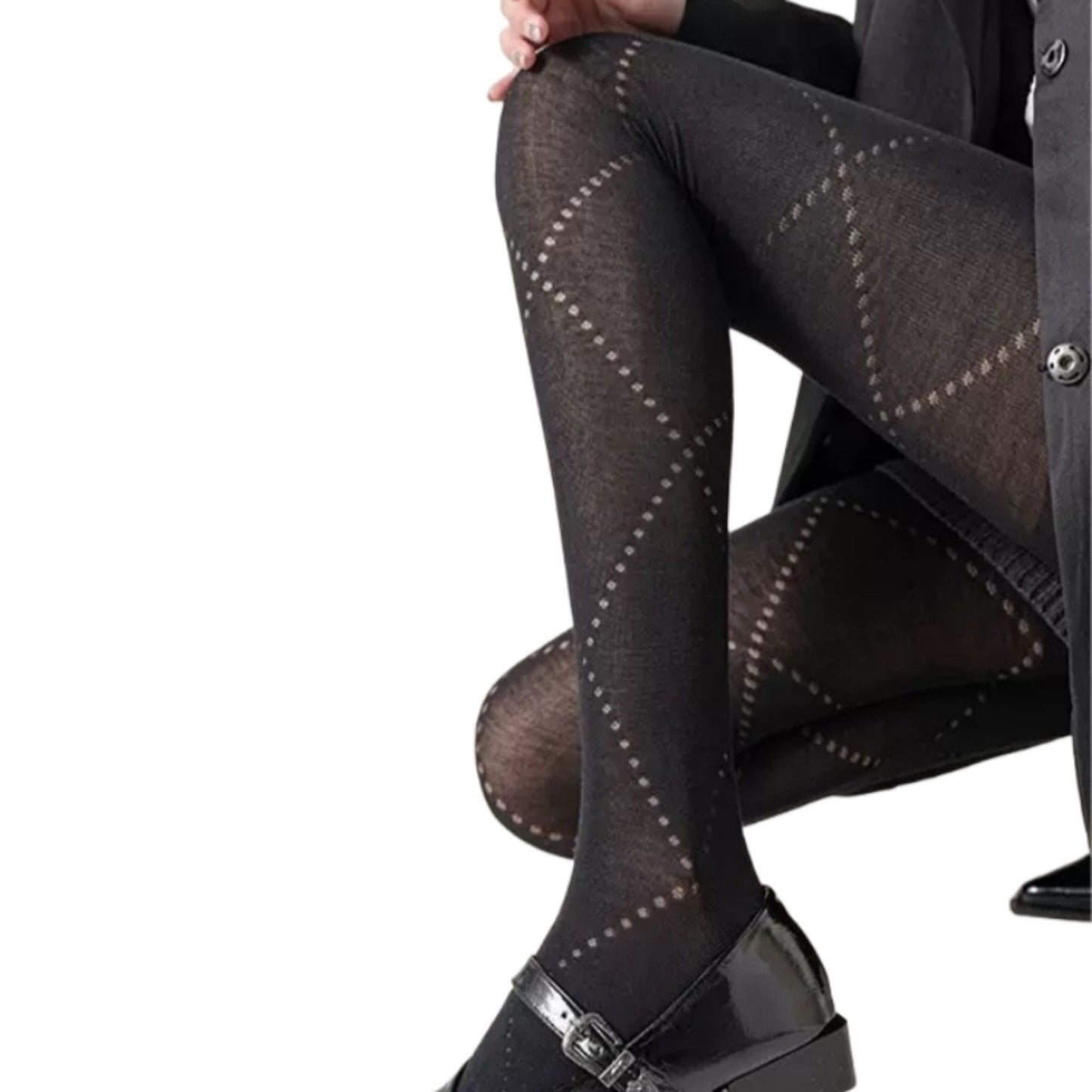 Diamond Pattern Knit Tights with Stretch Fit Suitable Height 5'1-5'8
