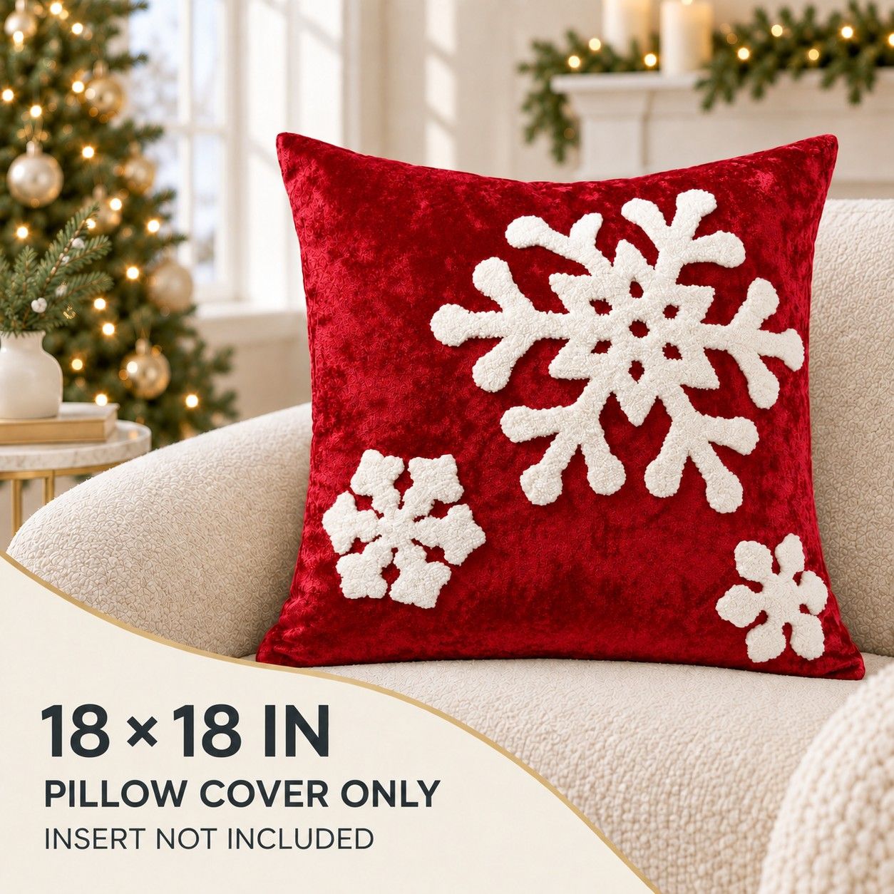 Christmas Tufted Snowflake Throw Pillow Cover 18 x 18 Inch Holiday Decor