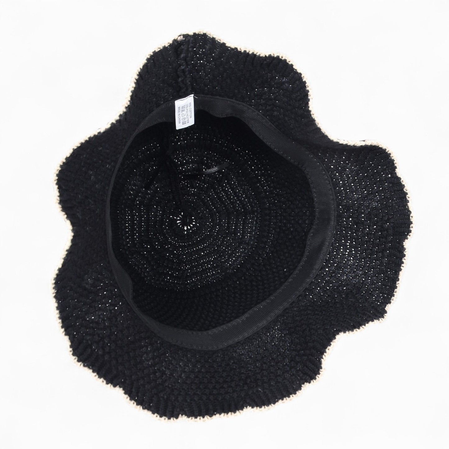 Women's Woven Floppy Bucket Hat with Scalloped Brim Edge Detail
