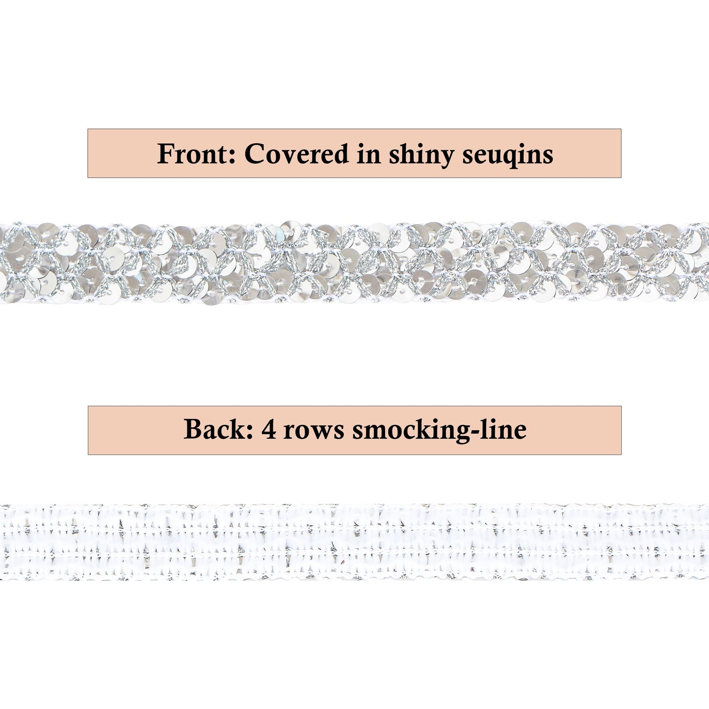 Sewing Sequin Trim 0.9 Inch 4 Row, 25 Yards Glitter Sequin Ribbon Metallic Stretch Bling Strip DIY Craft Decoration