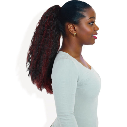 Curly Ponytail Extension Drawstring Ponytail Extension 16 Inch Kinky Curly Pony Tail Hair Extensions Fake Hairpieces Mixed Wine Red