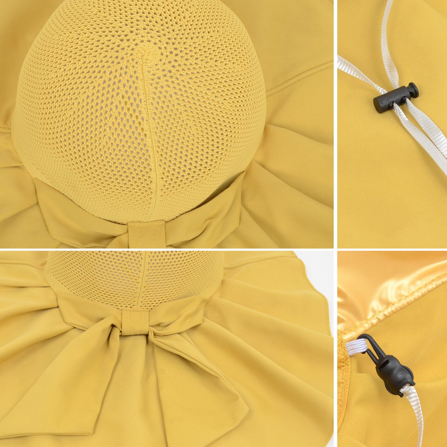 Womens Mesh Panel Wide Brim Sun Hat with Back Flap UV Protection and Tie Detail for Outdoor Activities