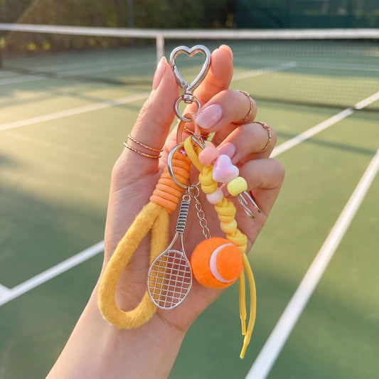 2-Piece Womens Sports Themed Bag Charm with Hanging Clip and Tennis Accessory