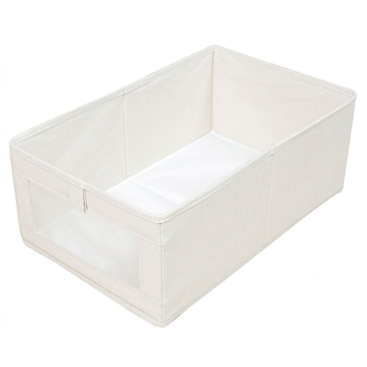Foldable Fabric Storage Bin with Clear Window and Open Top