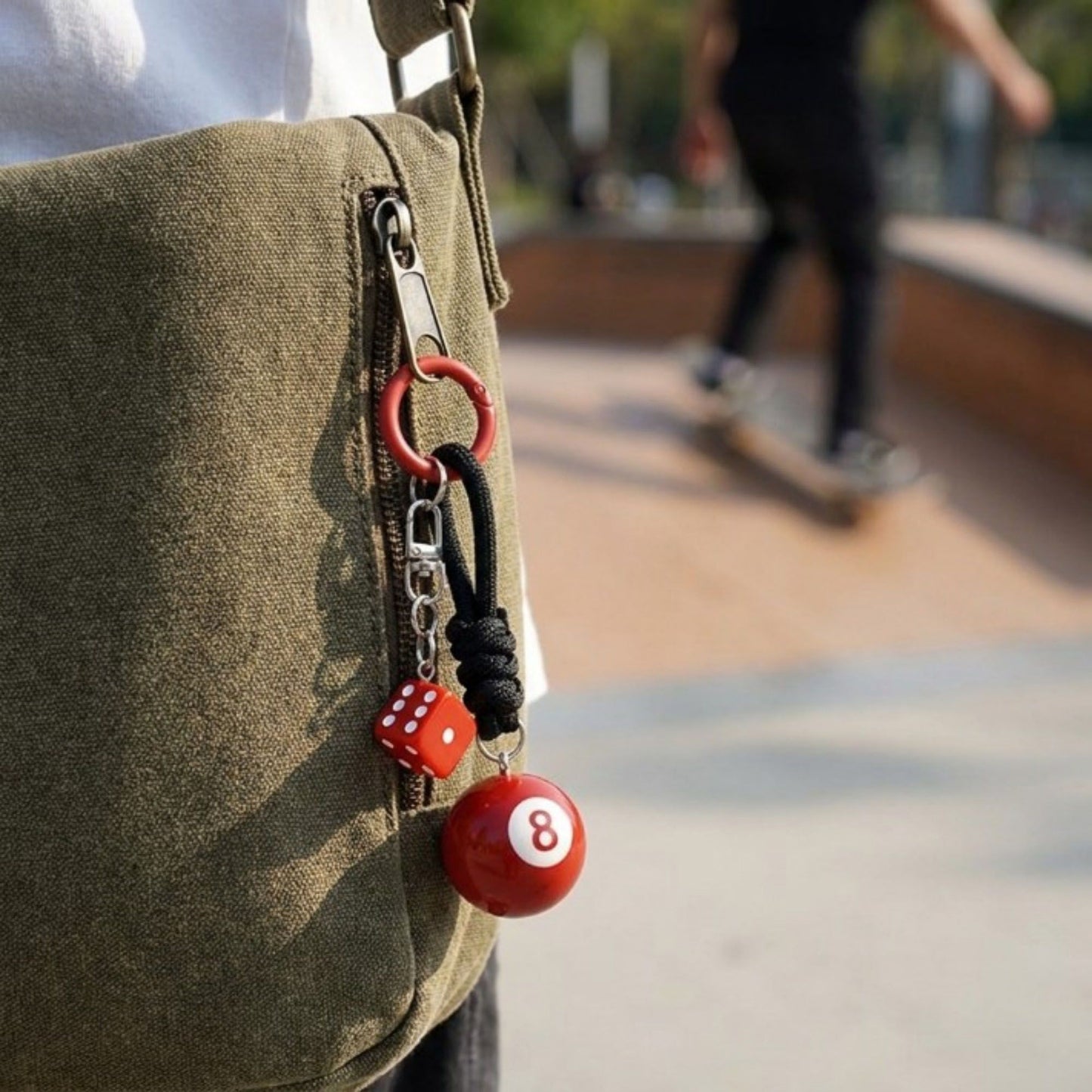 Eight Ball Dice Keychain with Rope Loop Charm Beaded Key Ring Accessory