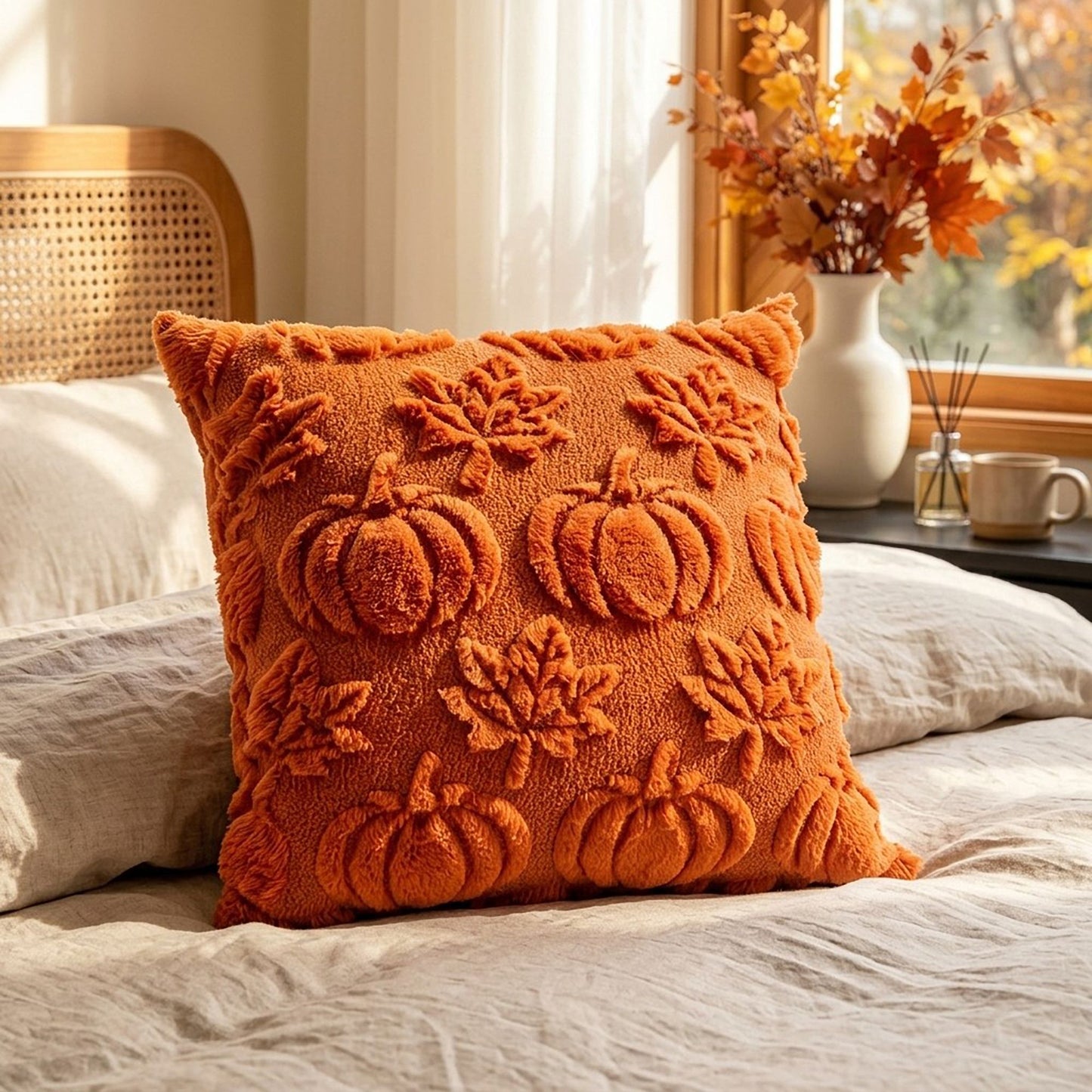 Tufted Pumpkin Decorative Throw Pillow Cover for Fall Home Decor 17.7 x 17.7in