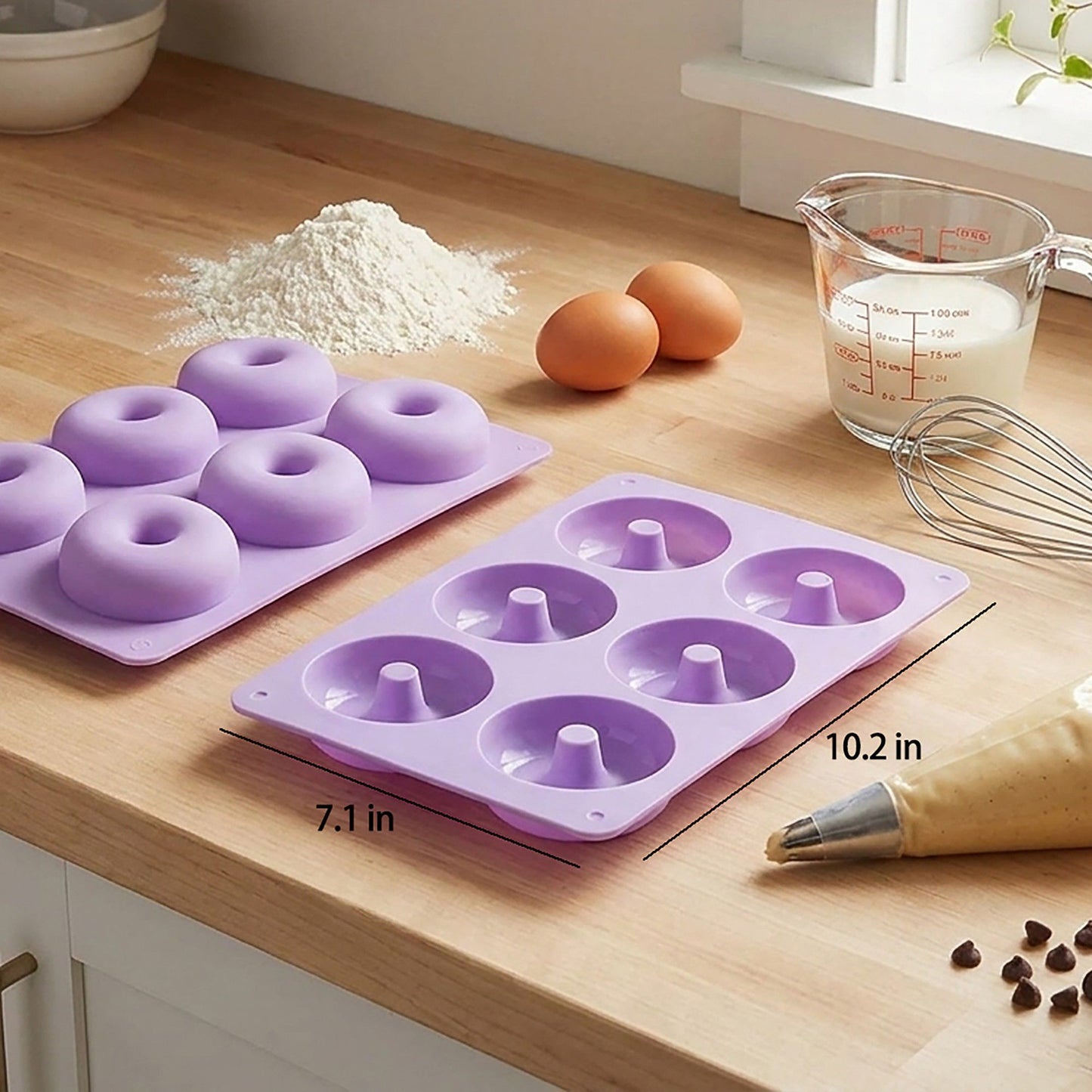 2-Piece Silicone Donut Baking Mold with 6 Round Ring Cavities