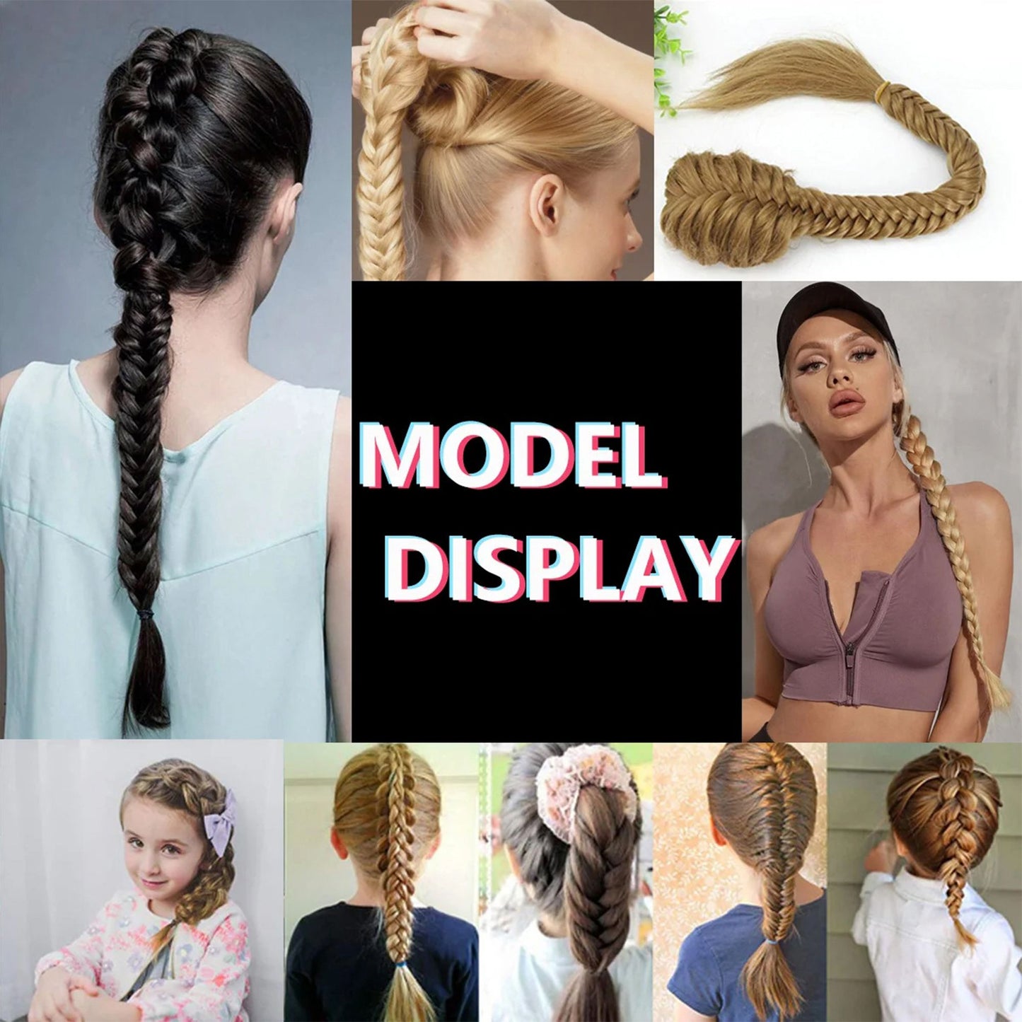 24-Inch Long Fishtail Braid Ponytail Hair Extension Claw Jaw Braiding Ponytail Synthetic Hairpiece for Women