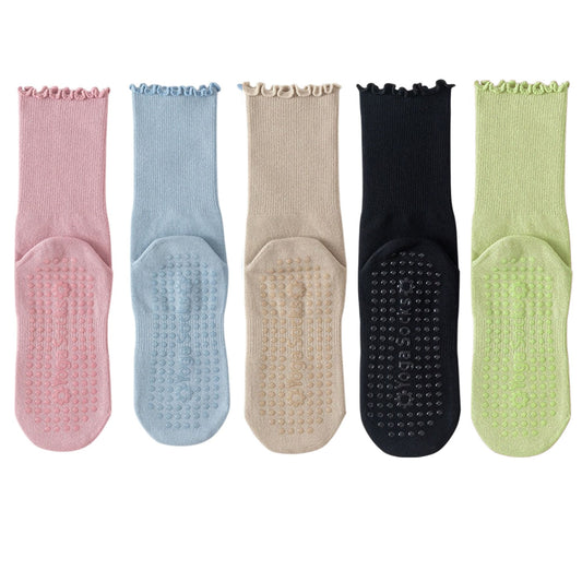 5 Pairs Anti-Slip Crew Yoga Socks Soft Cotton Grip Sole Seamless Toe Design for Pilates Indoor Workouts