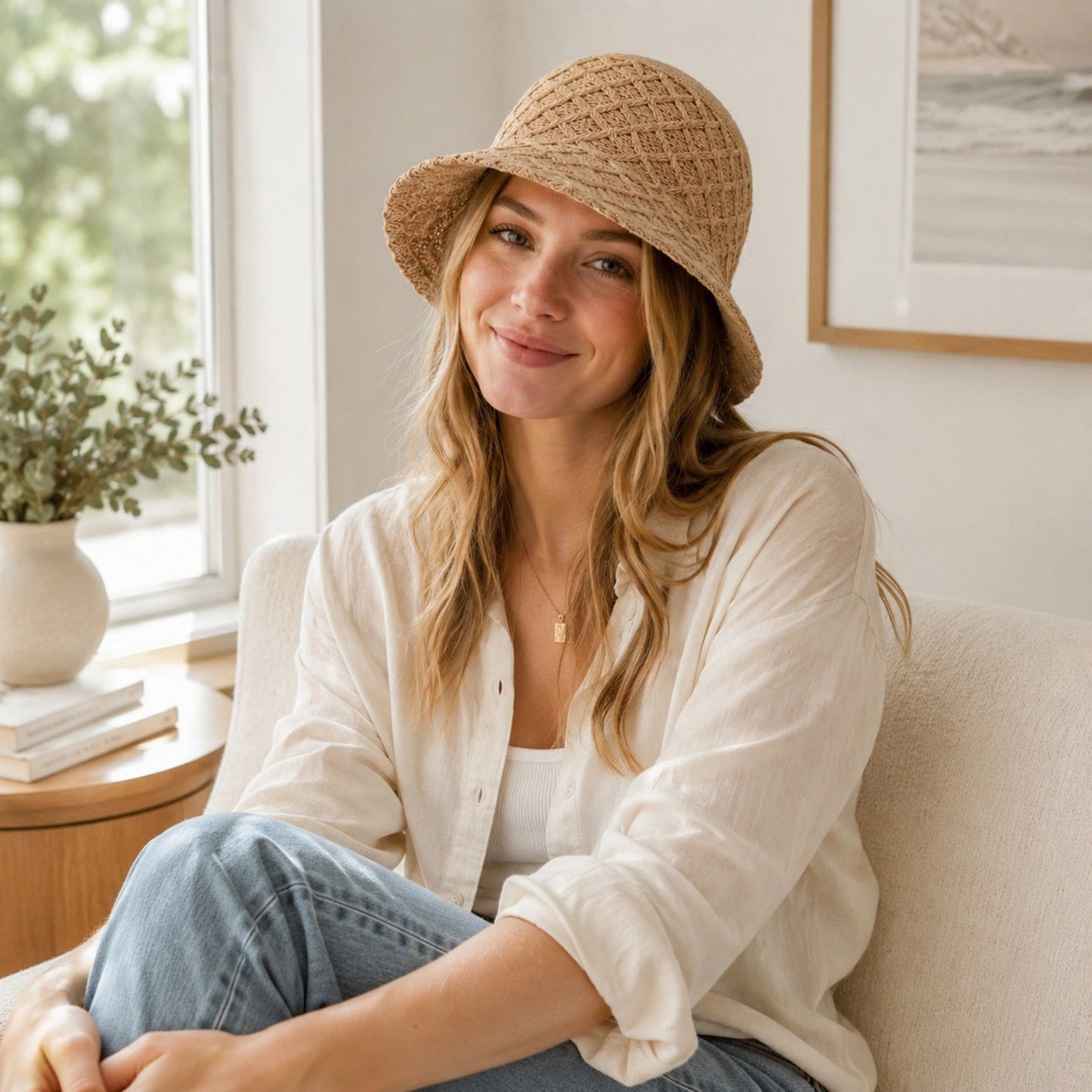 Summer Bucket Hat - Lightweight Woven Straw Sun Hat for Beach and Vacation