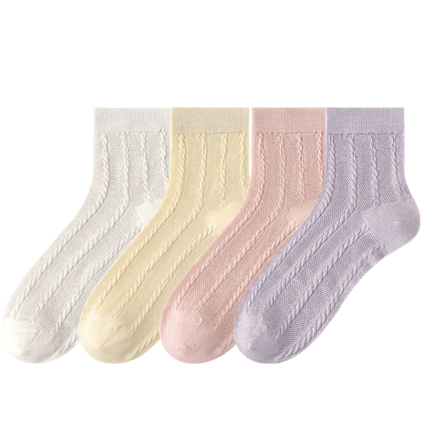 Womens Lightweight Breathable Crew Socks 4-Pack Delicate Knit Pattern Soft Stretch Comfort Fit