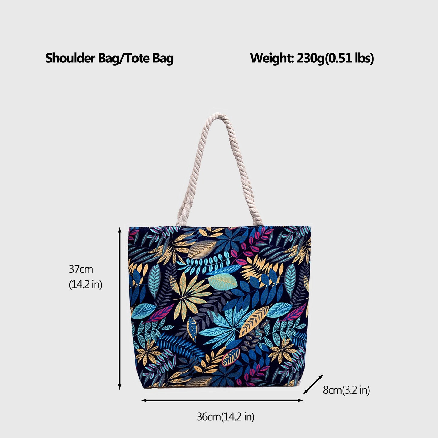 Tropical Leaf Print Canvas Tote Bag - Large Capacity Shoulder Bag