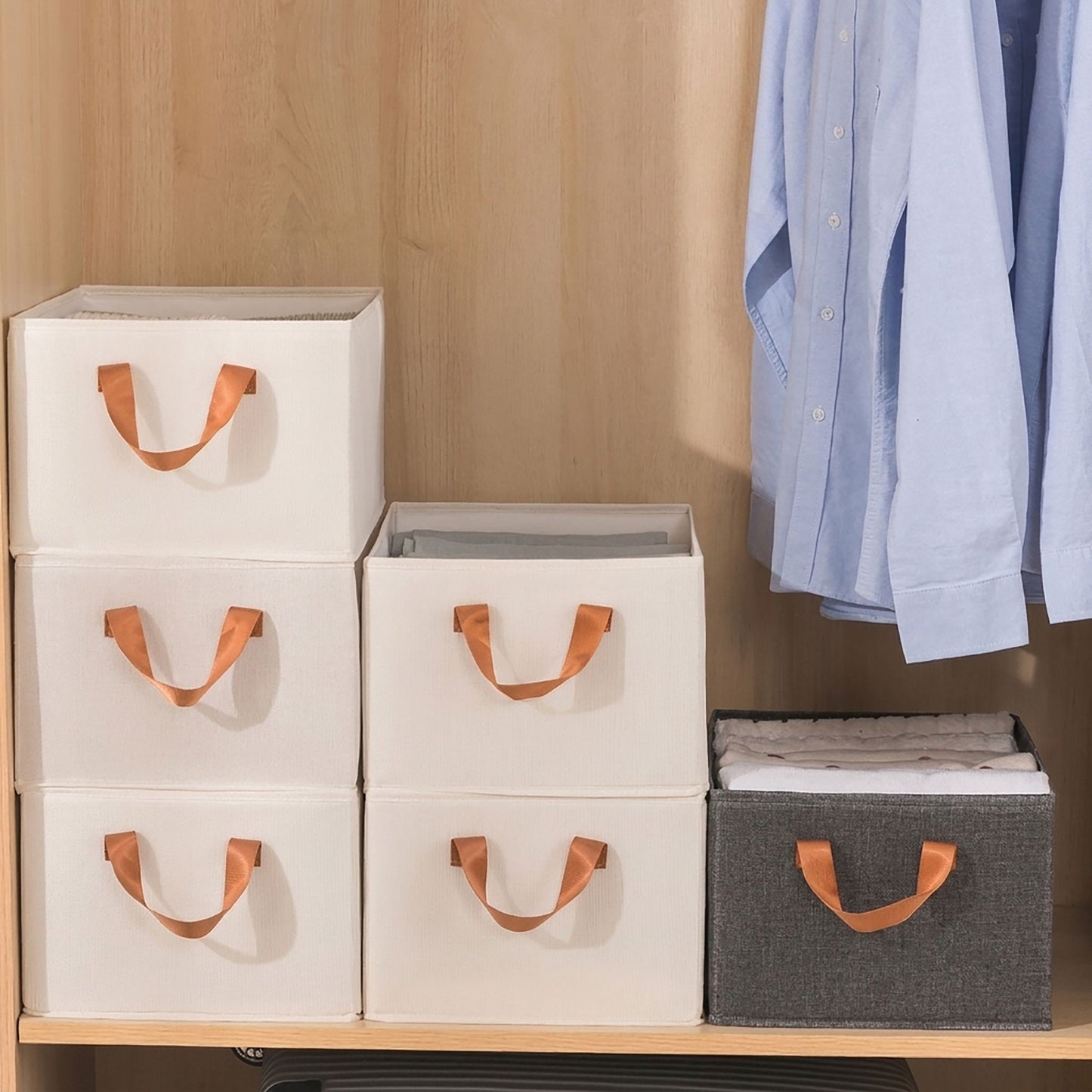 Foldable Fabric Storage Bin with Open Top and Carry Handles
