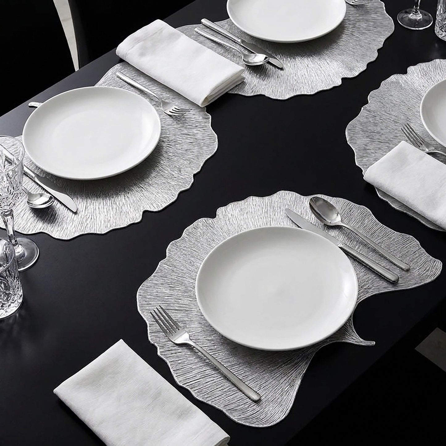 4-Pack Metallic Ginkgo Leaf PVC Placemats Heat Resistant Textured Table Mats