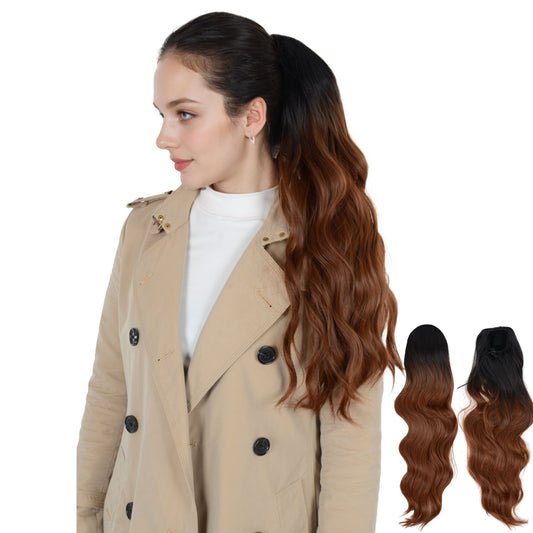 Long Drawstring Ponytail Hair Extension Wave 22 Inch Synthetic Fake Layered Pony Tail Hairpieces for Women