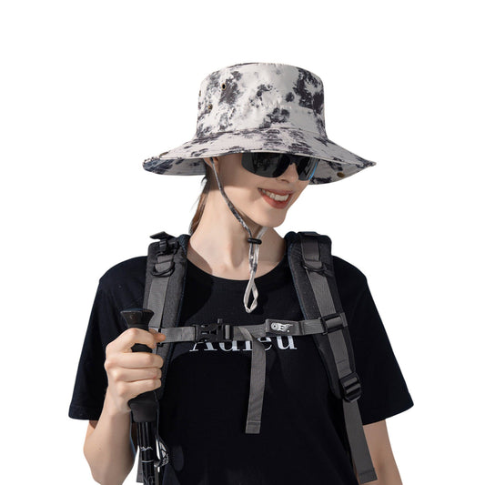 Wide Brim Outdoor Sun Hat with Adjustable Chin Strap for Hiking Camping Travel Beach