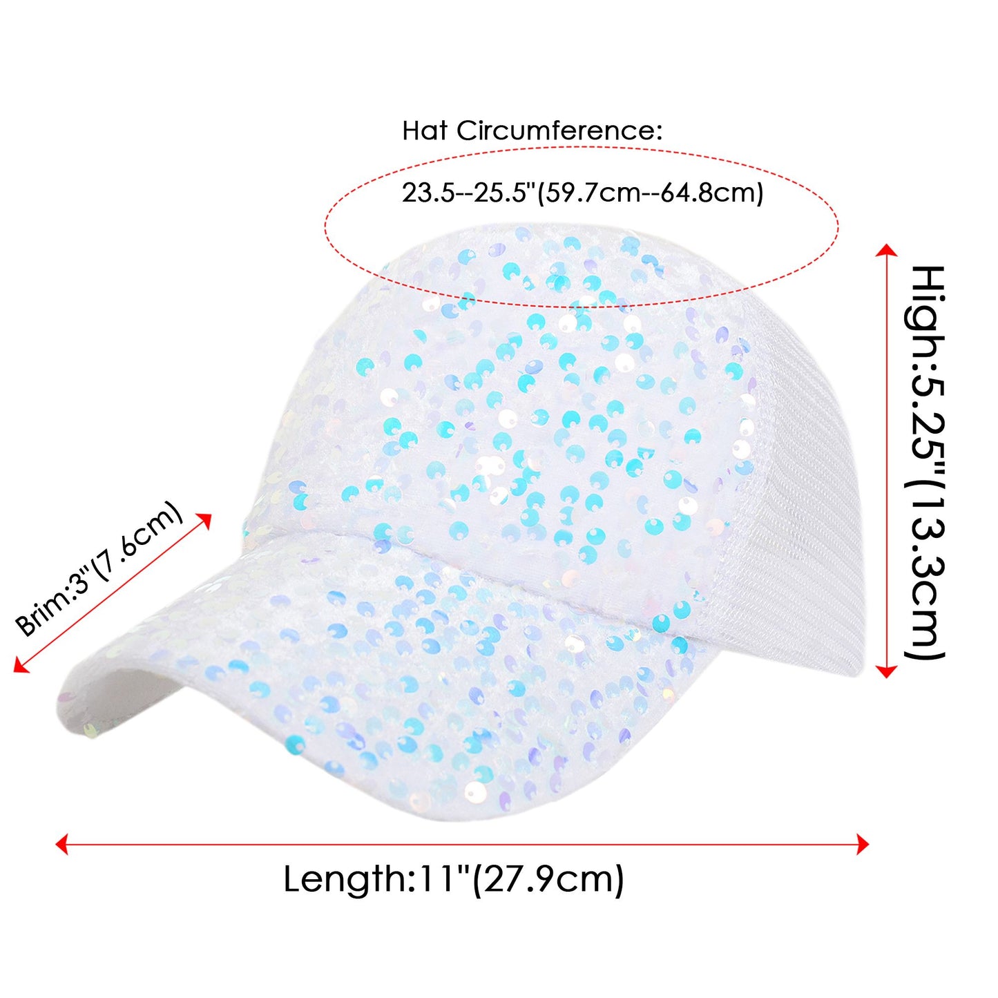 Women's Sparkly Sequin Baseball Cap Messy Low Bun Ponycap