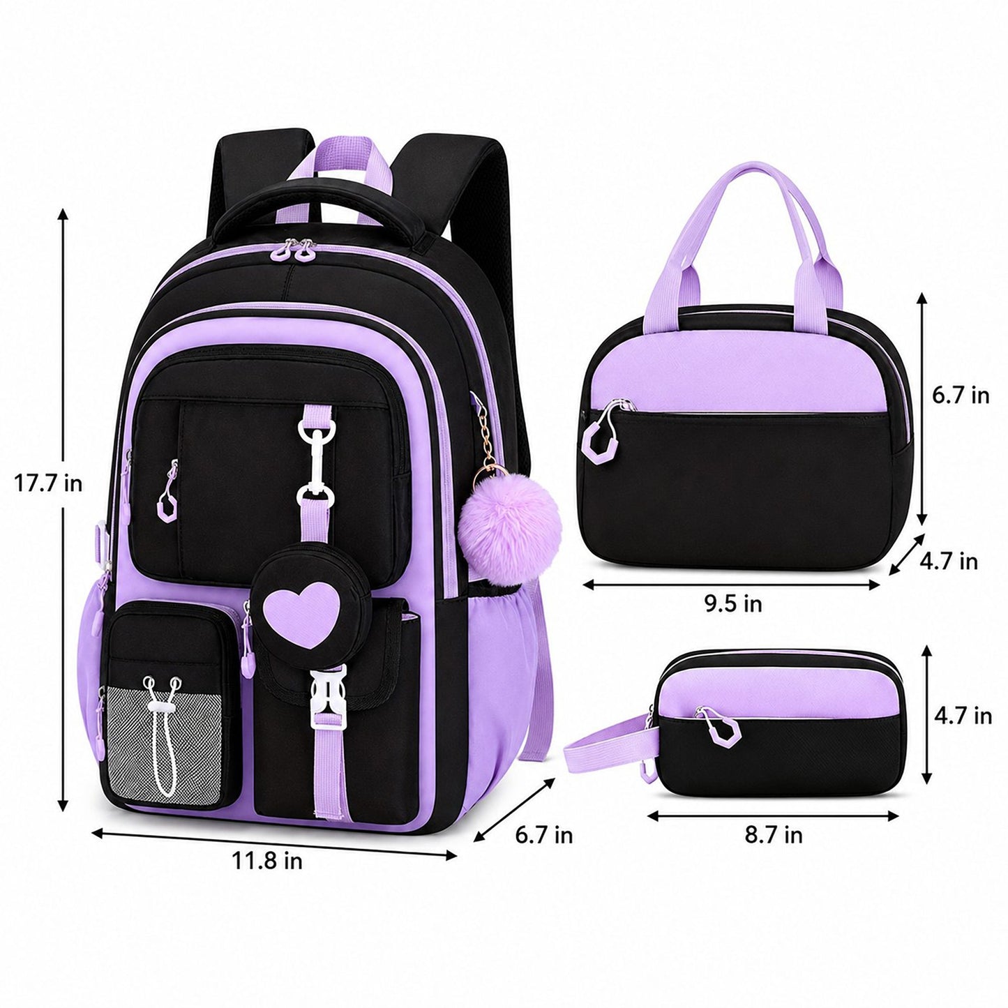 3pc School Backpack Lunch Bag Pencil Case Set