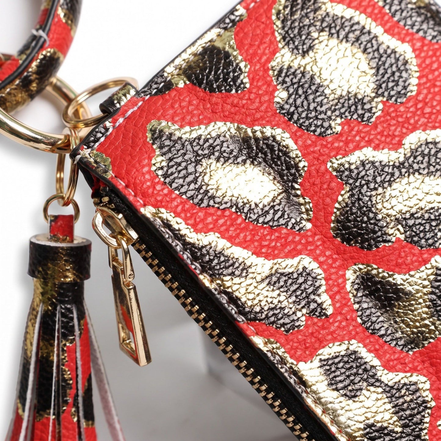 Leopard Print Zip Pouch with Bangle Wristlet and Tassel