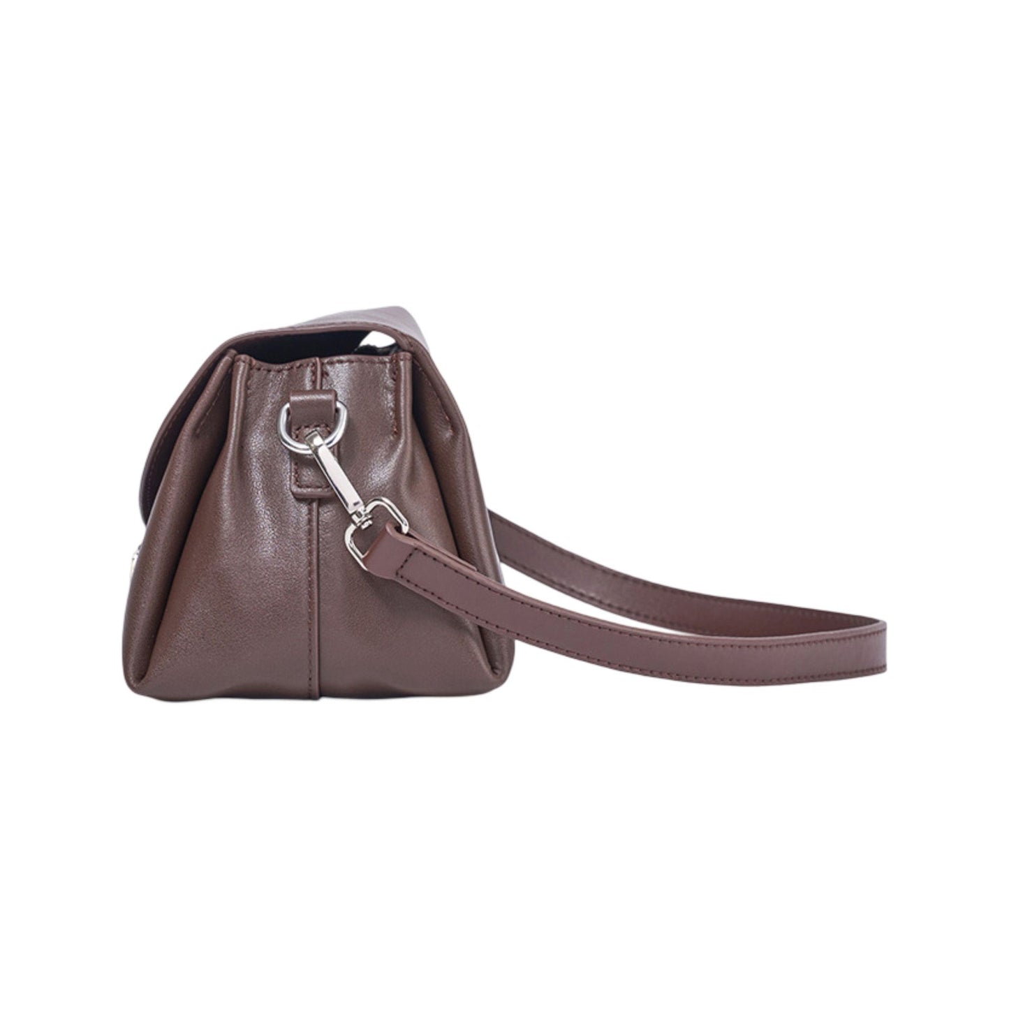 Soft Leather Envelope Shoulder Bag with Foldover Flap Silver Clasp and Slim Strap Design