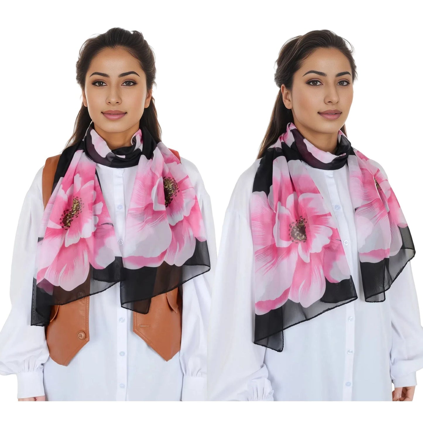 Floral Print Chiffon Scarf Lightweight Sheer Shawl Wraps Scarves for Women 19.69 x 63 inches