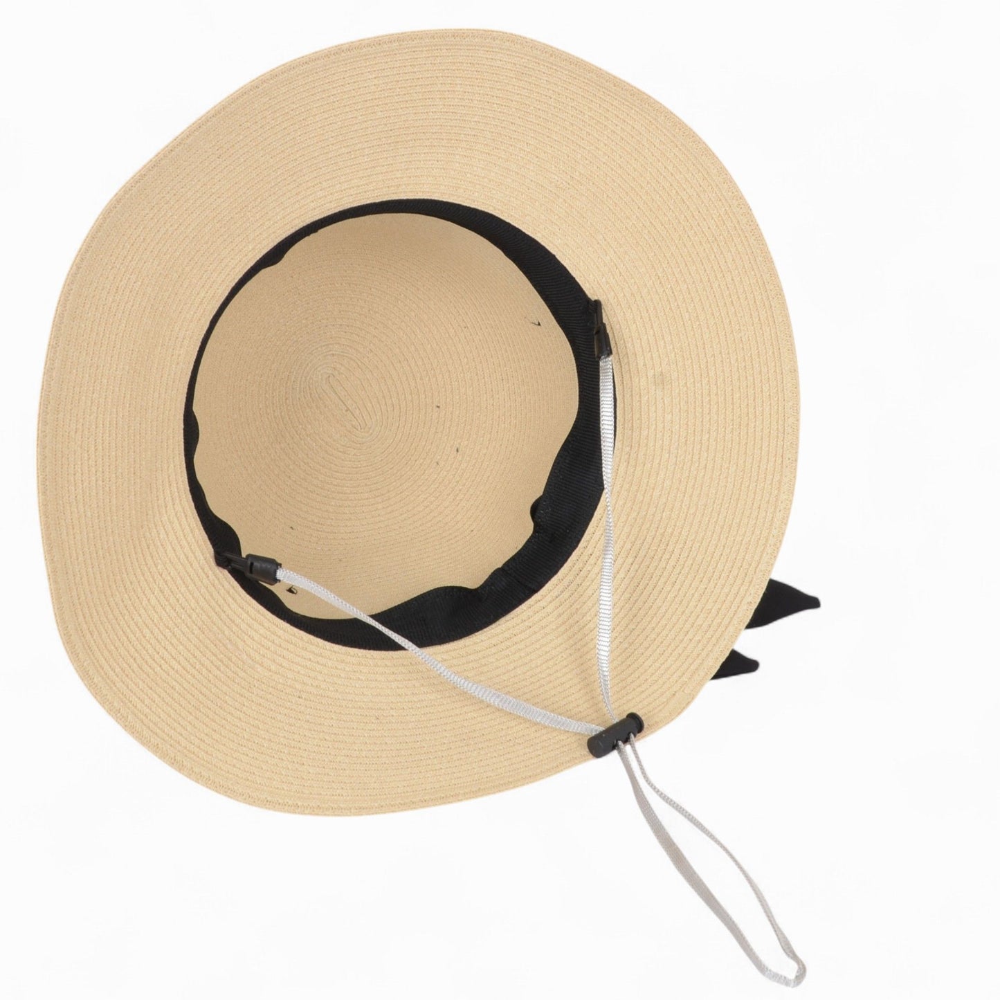 Women's Woven Floppy Sun Hat with Wide Ribbon Knot Detail and Curved Brim