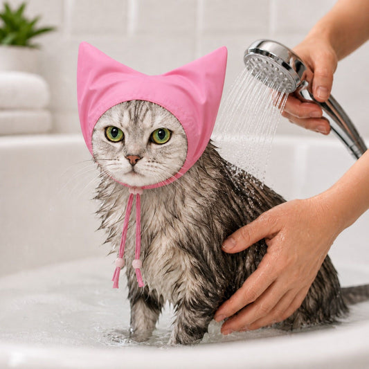 Cat Bathing Hood with Adjustable Drawstring Ear Cover