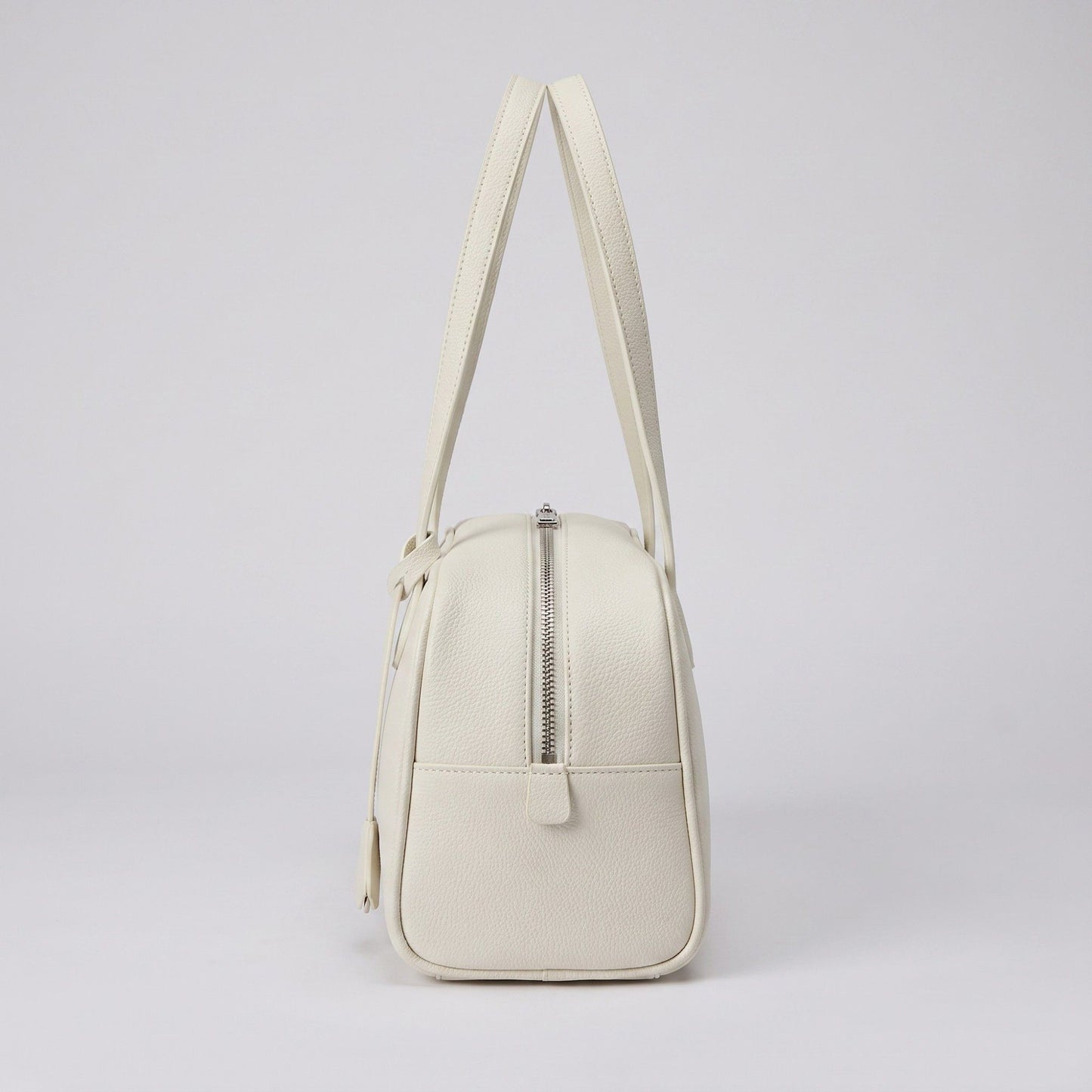 Smooth Grain Rectangular Boston Shoulder Bag with Fixed Long Top Handles & Full Zip Closure 11.8x7.1x4.7in