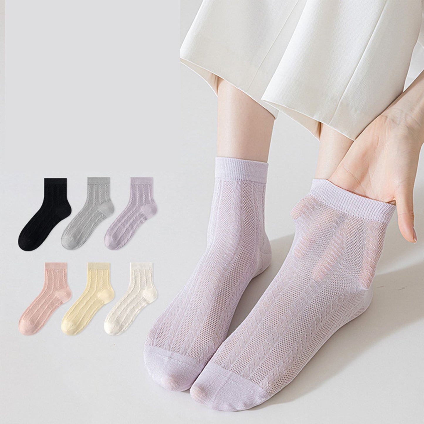 Womens Lightweight Breathable Crew Socks 4-Pack Delicate Knit Pattern Soft Stretch Comfort Fit