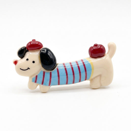3pc Dachshund Dog Hair Clip Set Striped Puppy Barrettes