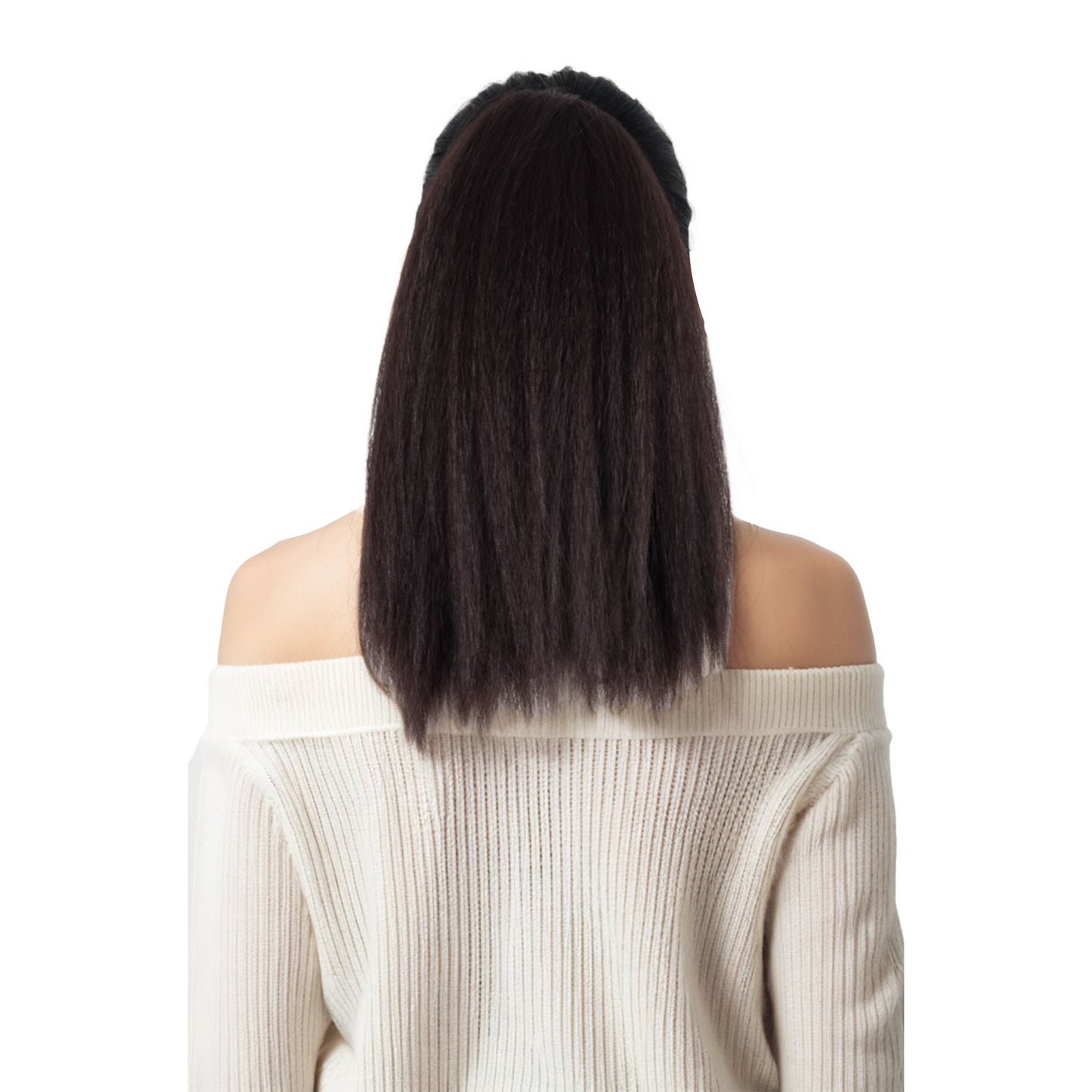 12-Inch Yaki Straight Ponytail Extension Fluffy Thick Drawstring Synthetic Hairpiece with Adjustable Clips