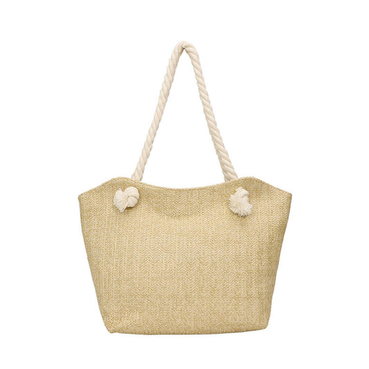 Woven Look Tote Bag with Rope Handles and Zipper Closure