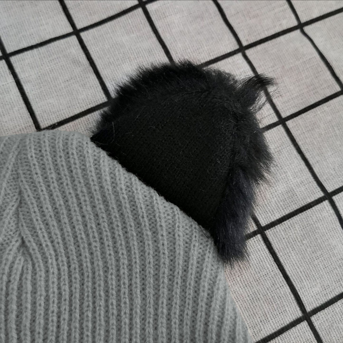 Cat Ear Knit Beanie - Faux Fur Ears with Valentine Heart Whisker Embroidery for Cute Casual Winter Wear
