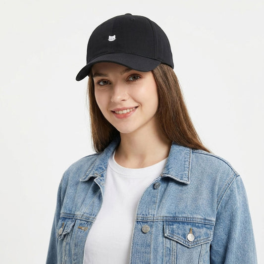 Washed Cotton Baseball Cap Cat Detail Adjustable Dad Hat