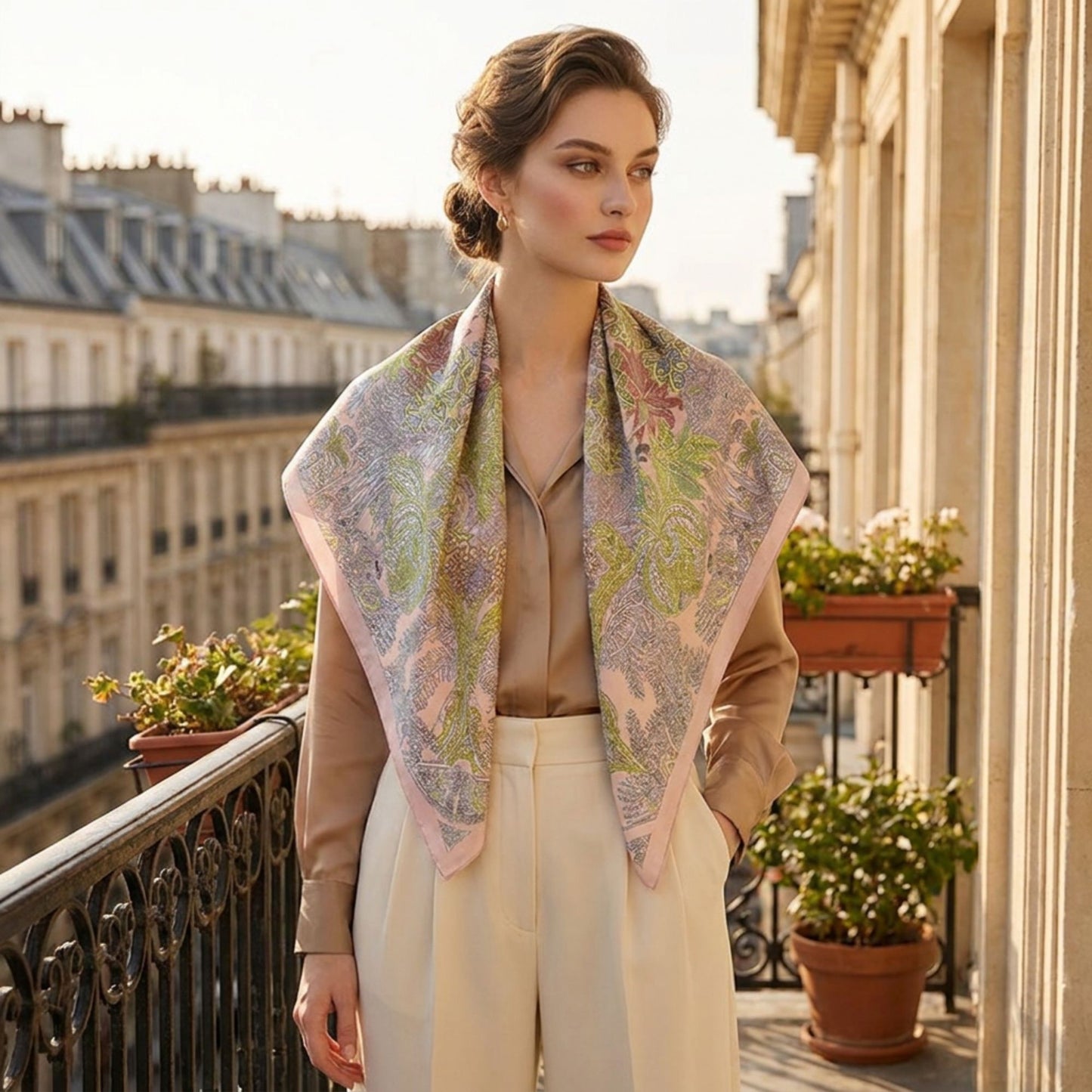 Botanical Print Satin Feel Square Scarf Elegant Lightweight Fashion Neck Hair Scarf 35.5¡Á35.5 Inches