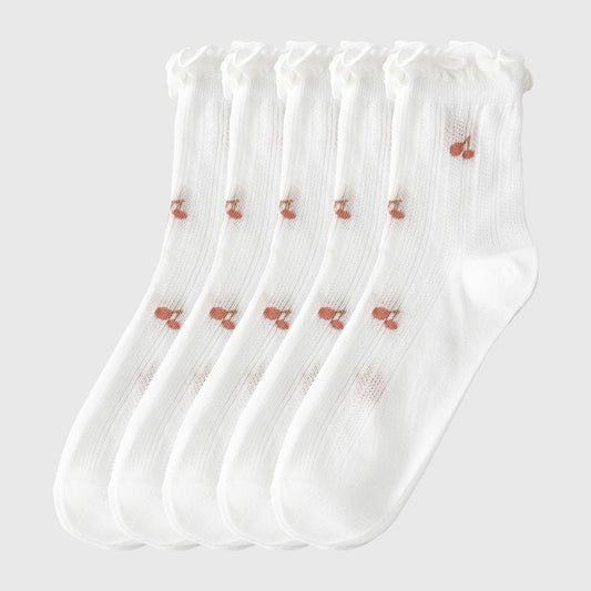 Adorable Summer Ruffle-Edge Ankle Socks 5pk