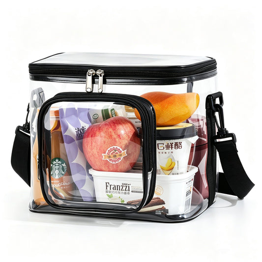 Clear PVC Lunch Tote Bag with Front Zipper Pocket, Top Handle and Removable Shoulder Strap